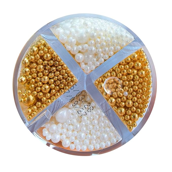 HeDeon&Rles Edible White Gold Preals Sprinkles for Baking 4 Size（2mm 4mm 7mm 10mm）White Gold Sprinkles for Cake Cupcake Pancake Icing Decoration Karneval St. Patrick Easter Halloween Supplies
