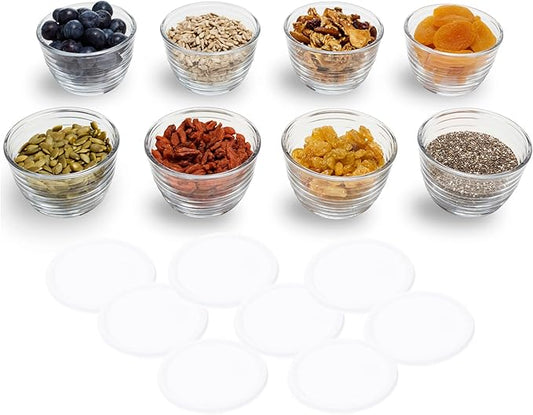 Libbey Small Glass Prep Bowls with Lids, Set of 8, 6.25 oz Small Bowls- Ideal for Leftovers, Meal Prep & Dips, Durable & Dishwasher Safe