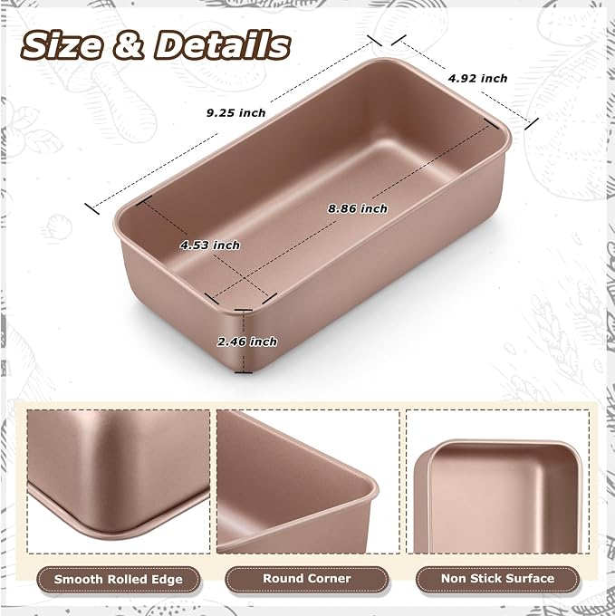 LIANYU 8 Pack Loaf Pans for Baking Bread 9x5In, Stainless Steel Meatloaf Baking Loaf Tins, Heavy Duty Metal Bakeware for Bread Cake Brownies, Non Stick & Easy Release, Rose Gold