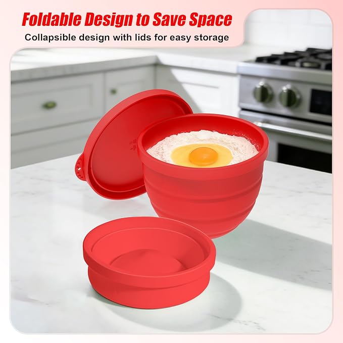 Foldable Silicone Liners for 5 Qt KitchenAid Tilt-Head Stand Mixer(Only), Odourless,Thicker, Cold/Heat-Resistant & Non-Stick, Easy Clean, with Splash-proof Bowl Lid, Red