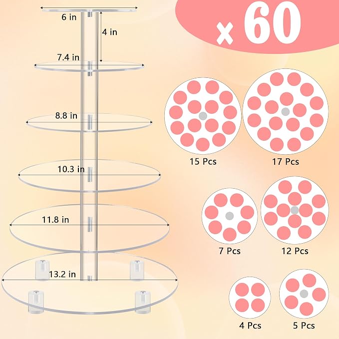 YestBuy Cupcake Stand, Acrylic Cupcake Tower Tree, 6 Tier Large Cupcake Holder for Pastry, Clear Cupcake Dispaly Stand with Base for Party, Wedding, Baby Shower