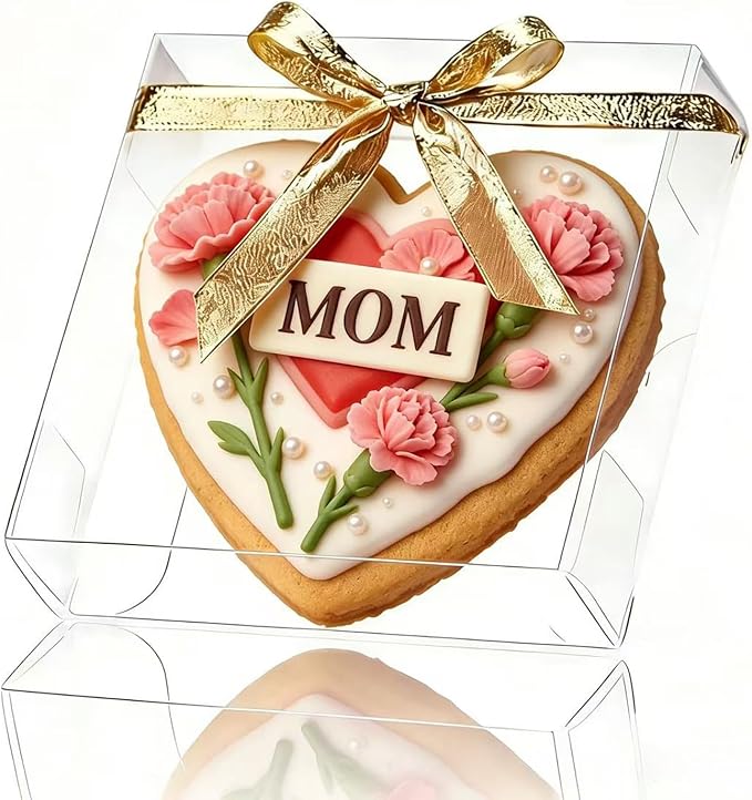 100 Pack 4x4x1.2inch Clear Single Cookies Boxes Small Bakery Boxes Macaron Boxes Brownie Boxes Pastry Boxes for Easter Mother's Father's Christmas Birthday Day