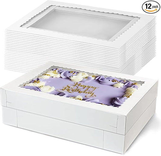 MUMULULU 12 PCS Cake Boxes with Window White Bakery Boxes Large Treat Box for Donuts Cookies Dessert Cupcakes Pastry Baking Pie Packaging (12 * 8 * 4in)