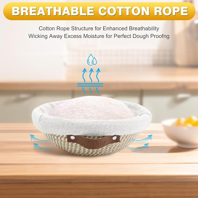 Nikkar Banneton Bread Proofing Basket Set of 2, 10 Inch Round 11Inch Oval | Cotton Rope Sourdough Bread Baking Supplies Proofing Bowls with Liners & Covers Gifts for Bakers Women Wife Mom