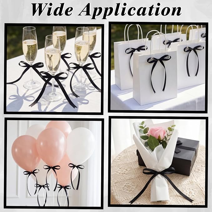 Bow Cake Toppers 18 PCS Black Ribbon Bows for Cake with 1 PCS Happy Birthday Cakes Topper Coquette Themed Bow Birthday Decorations for Wedding, Bridal Shower, Baby Shower, Bachelorette