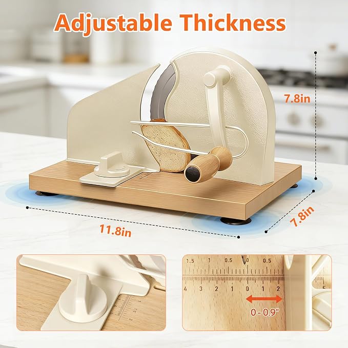 Bread Slicer for Homemade Bread,Manual Sourdough Bread Cutter Making Tools for Sandwich,Adjustable Thickness, Hand Crank with Scale Line & Suction Cup & Metal Guid