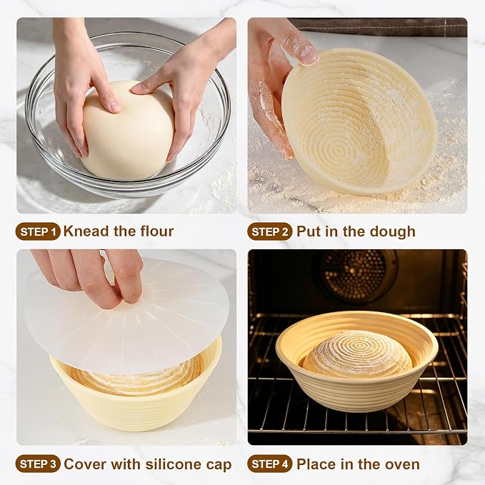 4 Pack Silicone Banneton Bread Proofing Baskets, 5" Collapsible Non-Stick Sourdough Proofing Bowls for Bread Baking, Round Dough Rising Baskets