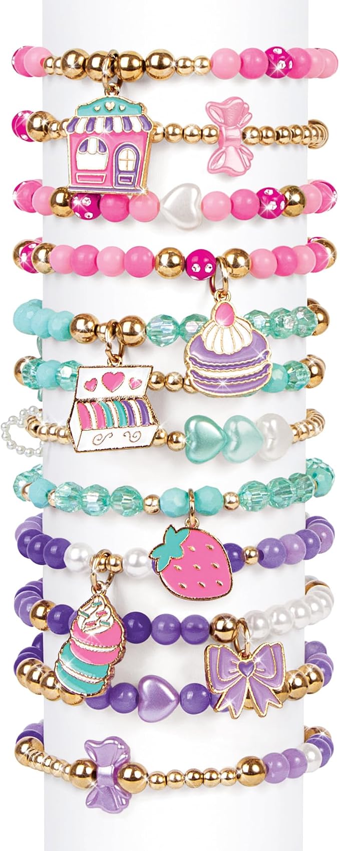 Make It Real: Macaron Bracelet Maker - 395pc, DIY Jewelry Craft Kit, Design & Make 12 Dazzling Bracelets, Dessert-Themed Beads & Charms, Girls-Kids 8+