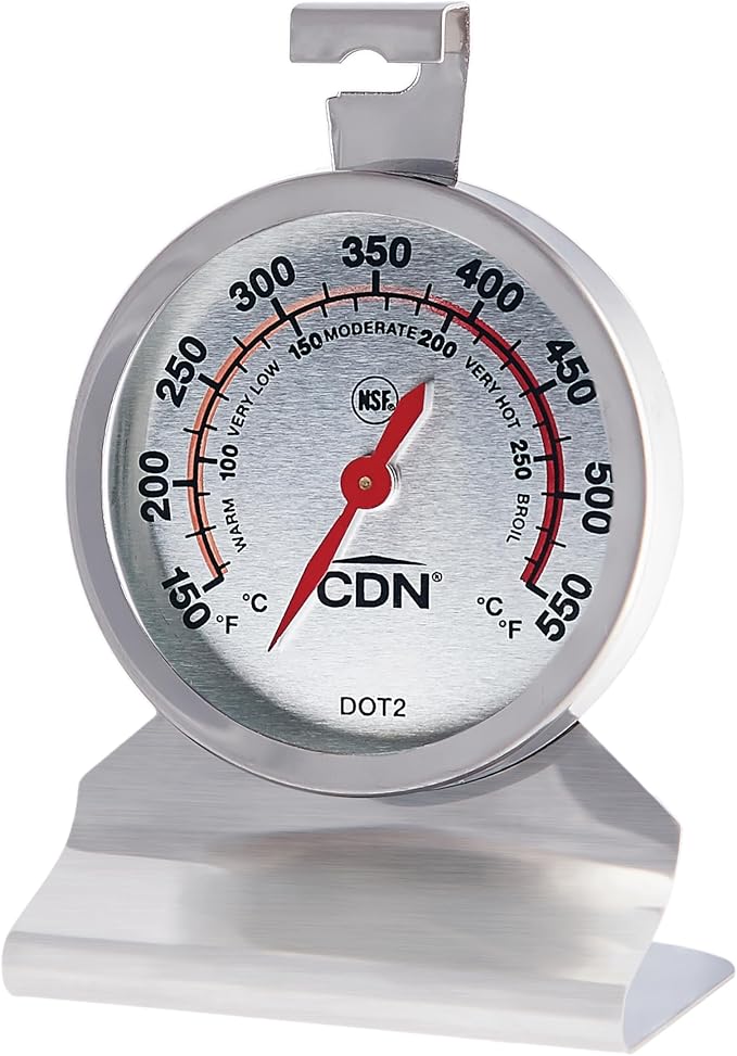 CDN Oven Thermometer ProAccurate®, Easy-to-Read 2" Dial, Stainless Steel Housing, Temperature Zones, Stand or Hang, Monitor Oven Temperatures, NSF Certified - DOT2