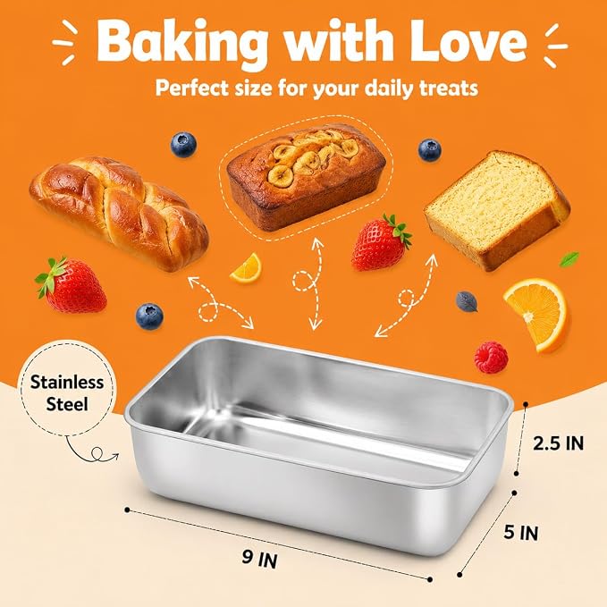 Homikit 1 Pack Stainless Steel Loaf Pan, 9x5 Inch Medium Bread Pan Non Toxic, Metal Meatloaf Tin for Baking Homemade Sandwich Sourdough Bread Pound Cake, Oven & Dishwasher Safe, Rust Free