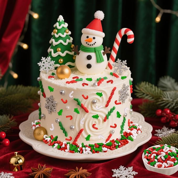 LEBERY Christmas Tree Sprinkles 3.5 Oz Red Green White Sprinkle Edible Christmas Sprinkles Holiday Candy Cane Sprinkle for Cake Decorating Edible Christma Cake Topper Ice Cream Cookie Decor