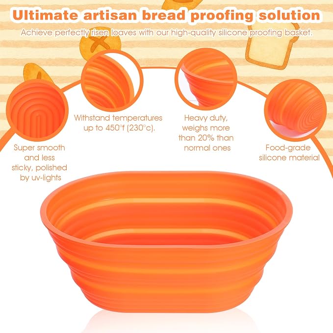 4 Pcs Oval Silicone Bread Proofing Basket Set, 10 Inch Foldable Sourdough Banneton Basket for Non-Stick Dough Rising - Oven, Dishwasher Safe (Beige, Green, Orange, Pink)