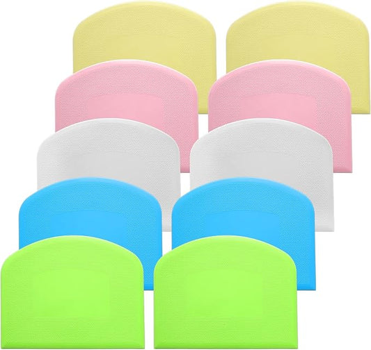 10 Pcs Plastic Bench Scraper for Baking - Bowl Dough Scraper for Bread Cutter - Multifunctional Kitchen food Scrapers Tool with Curved Edge, Cake Baking, Fondant Icing Smoother