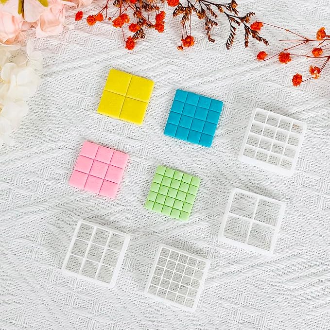 Xaekicr Grid Square Polymer Clay Cutters Set – 4PCS Geometric Clay Cutters for DIY Jewelry Making, Clay Tools for Polymer Clay Molds and Earring Projects