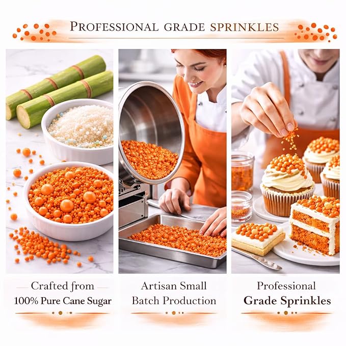 Confect Orange Sprinkles – Premium Bright Orange Pearl Cake & Cupcake Sprinkles (4.2 oz) – Bake Stable Edible Decorating Sprinkles for Cookies, Baking & Cake Decorations – Soft Chew