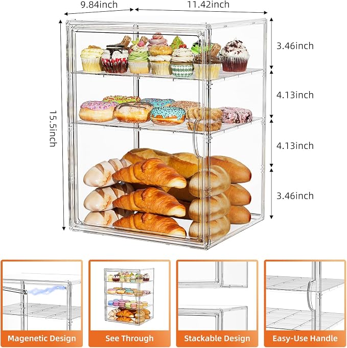 4 Tier Cupcake Stand Acrylic Cardboard Cupcake Tower Holder, Dessert Pastry Cookie Display Stand Case with Lid for Birthday Wedding Party Decoration, Large Adjustable Bread Box, XXXL