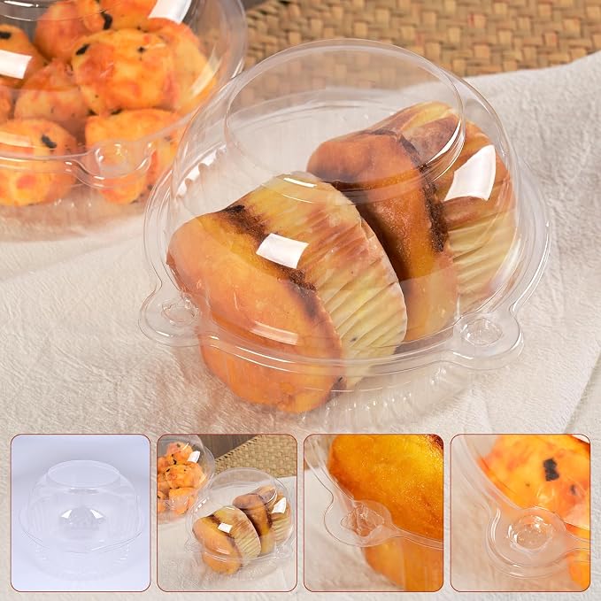 jumbo muffin containers for home,clear Plastic dessert cups(100pc) | clear plastic Cupcake Containers,extra large Muffin Containers,can also hold Sandwich,burgers,(5.3 * 3.7in,100 pc)