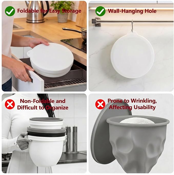 Silicone Bowl Liners with Lids for 5 Qt KitchenAid Stand Mixer Bowls, Collapsible Mixer Bowl Inserts, Reusable Mixing Bowl Liners for Dough, Batter, Cookie Prep, 1Pack 5QT White