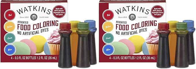 Watkins Assorted Food Coloring, 1 Each Red, Yellow, Green, Blue, 0.3 oz bottles, 4 Count (Pack of 2)