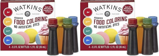 Watkins Assorted Food Coloring, 1 Each Red, Yellow, Green, Blue, 0.3 oz bottles, 4 Count (Pack of 2)