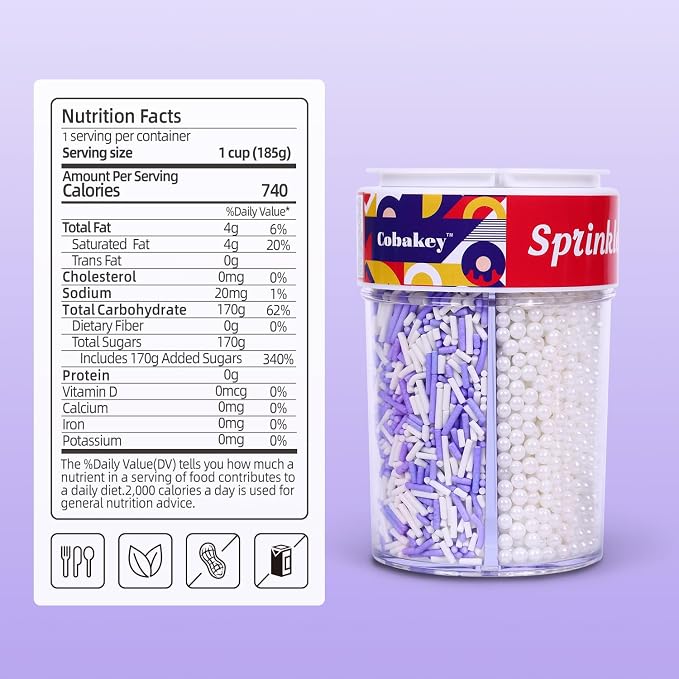 Sprinkles for Cake Decorating Edible Purple and White Jimmies Nonpareils Sugar Pearl Sprinkles Mix for Cookie Ice Cream Candy Chocolate Baking Cupcake Topping