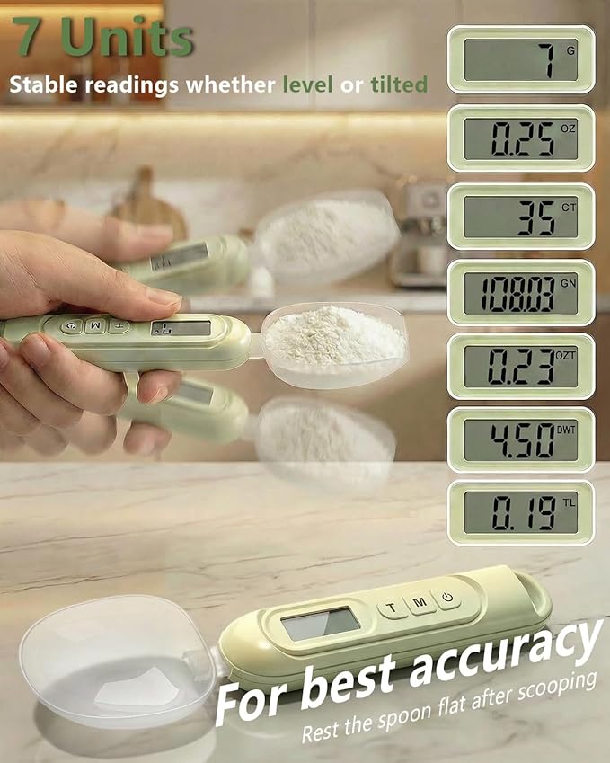 2026 Upgraded Digital Measuring Spoon 【High-Precision 0.01oz·Tested 10000+】 | 【7-Unit】 Baking Scale Digital Kitchen Scale for Baking, Gram Scale for Weight Loss, Large & Small Scoop, Green