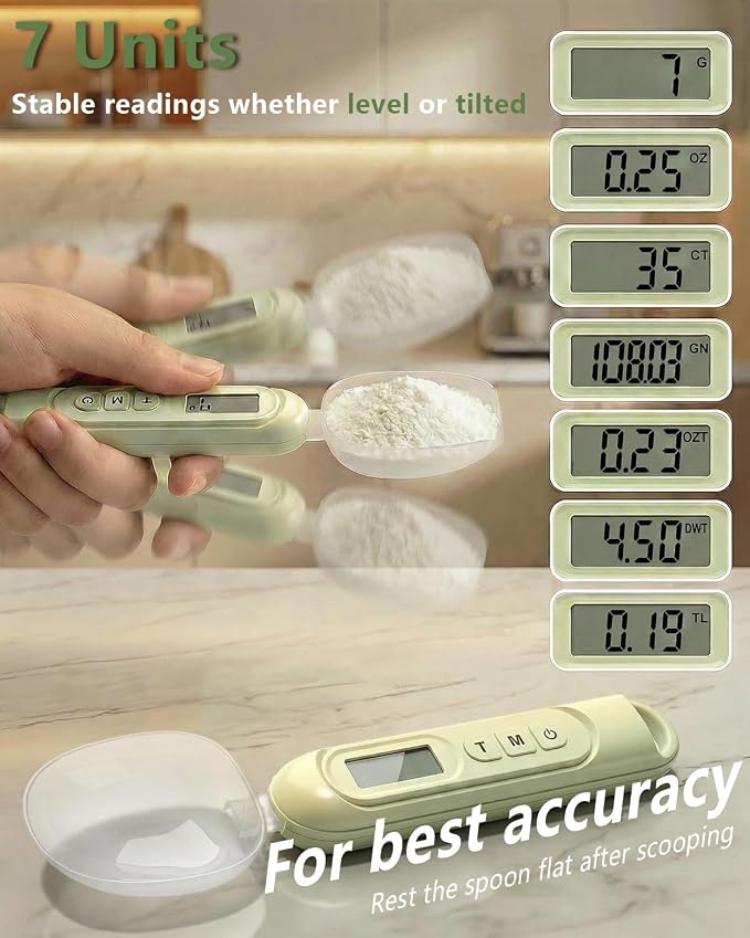2026 Upgraded 2-In-1 Digital Measuring Spoon 【High-Precision 0.01oz/0.1g · Tested 10000+】 Baking Scale 【7-Unit】 Digital Kitchen Scale for Baking, Gram Scale for Weight Loss, Large & Small Scoop,Beige