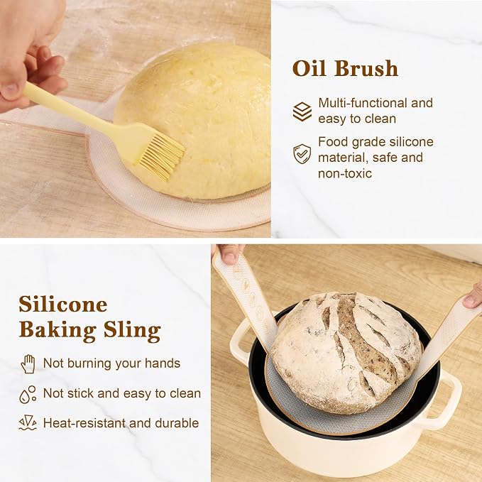 Complete Sourdough Starter Kit 9"Round & 10" Oval Silicone Banneton Bread Proofing Baskets, Sourdough Bread Baking Supplies with 34oz Fermentation Jar, Bread Lame, Scraper, Danish Whisk