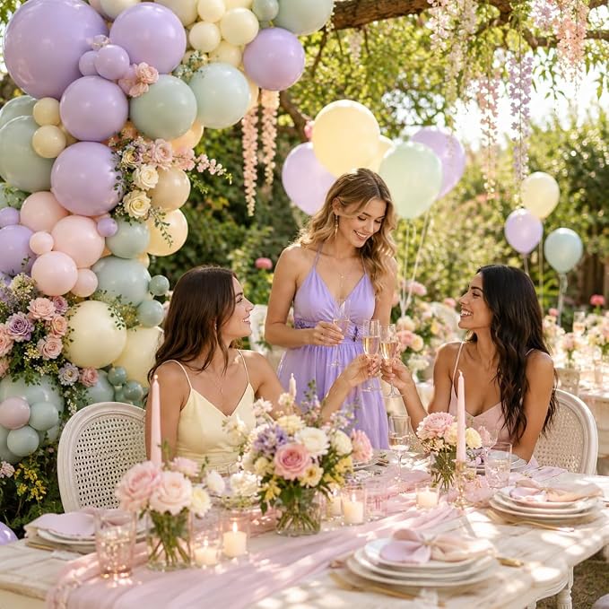 Pink Purple Green Balloon Arch Kit, 122Pcs Dusty Pink Light Green Macaron Yellow Pastel Balloons for Kids Girl Flower Party Decorations Spring Baby Shower Wedding Engagement Fairy Birthday Supplies