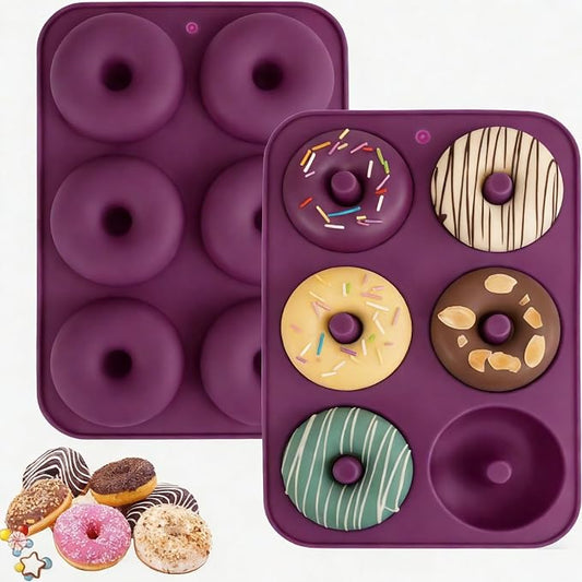 2PCS Silicone Donut Pan for Baking, 6 Cavity Silicone Donut Trays Doughnuts Baking Pans, Multifunctional Doughnut Making Trays for Kitchen