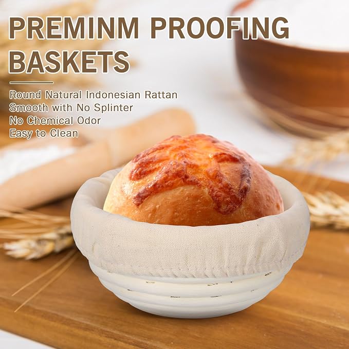 FoldTier 20 Pcs Banneton Bread Proofing Baskets Bulk, 5 Inch Mini Round Dough Sourdough Basket, Rattan Bakery Baking Bowl with Linen Liner, Small Bread Making Supplies for Baking Starter Home Bakers
