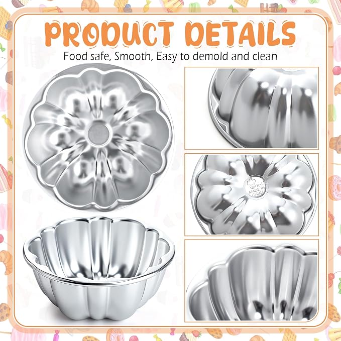 Honeydak 24 Pack Pudding Cup Pans Mini Fluted Cake Small Jelly Pans Aluminum Alloy Reusable Cake Tartlets for Baking Egg Tart Flan Cupcake Bread Muffin Brownie Pudding, Non-sticky(R-12)