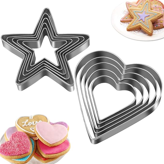 10Pcs Stainless Steel Cookie Cutters Set with Storage Box,Love Heart Shape and Star Shape Mold for Baking,Vegetables, Donuts, Food Decoratin