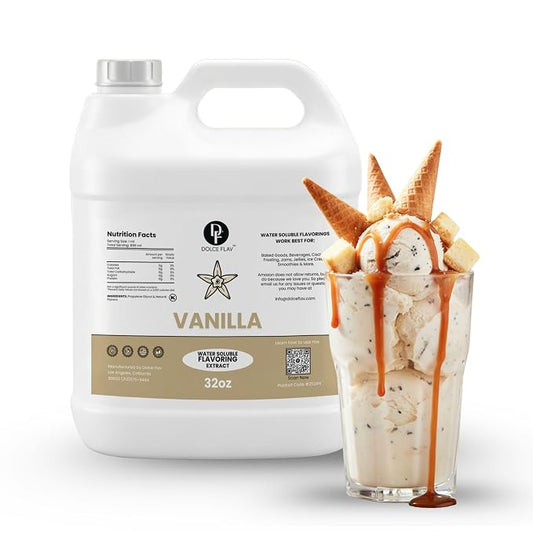 Dolce Flav Vanilla Extract 8 oz – Kosher, Sugar-Free, Concentrated Vanilla Flavoring for Baking, Cookies & Desserts, Includes Measured Dropper