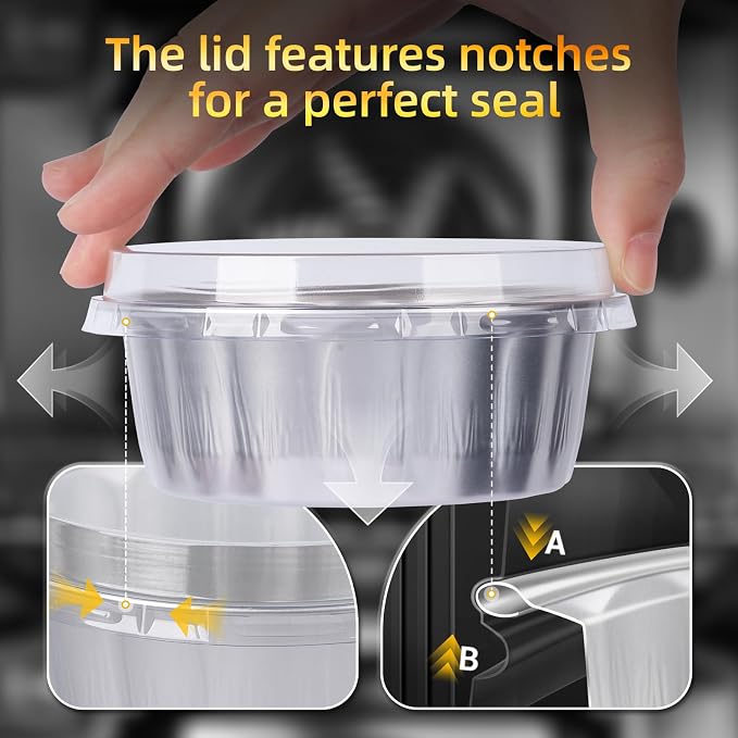 Beasea Ramekins 8 oz with Lids Disposable, 120 Pack 8 oz 4 Inch Mini Silver Aluminum Foil Creme Brulee Baking Cups Small Round Cupcake Tart Pie Tins Pans Individual Containers Oven Safe