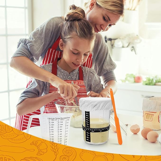 Sourdough Starter Jar, Sourdough Jar Wide Mouth, Sourdough Starter Kit, Sourdough Starter Jars Glass Easy Fermentation, Reusable 27 oz Sourdough Bread Baking Supplies for Bakery Lover