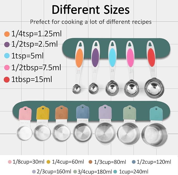 Magnetic Measuring Cups and Spoons Set, Including 7 Stainless Steel Nesting Measuring Cups and 5 Magnetic Measuring Spoons for Cooking & Baking (Colorful)