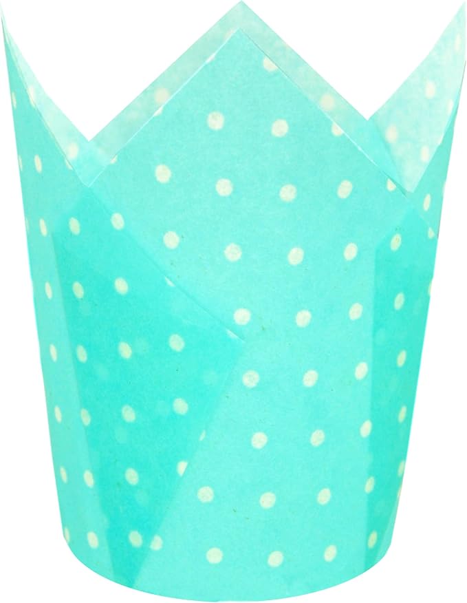 QLSmypkg Large Muffin Greaseproof paper Baking cupcake cups, 2-1/4" x 4" Blue printed with Polka Dot Tulip Baking Cup(Large) (125pcs)