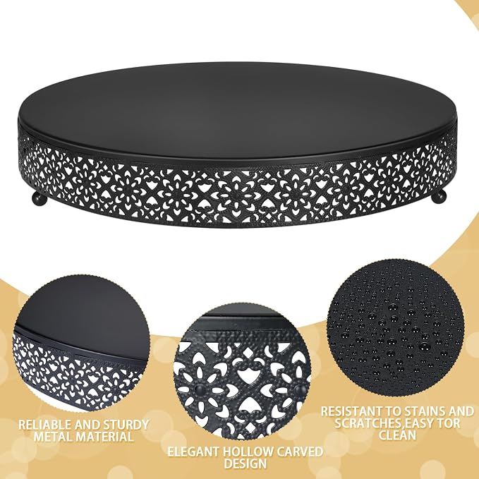 Wenqik Cake Stand 16 Inch Round Metal Cupcake Dessert Wedding Cake Stand Cookies Display Holder Fruit Serving Tray for Table Wedding Birthday Anniversary Party(Black)