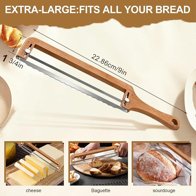 Adjustable Bread Knife for Homemade Bread,Upgraded Bread Slicer for Homemade & Sourdough Loaves,Stainless Steel Serrated Blade Precision Thickness Guide- Ideal Gift for Bakers