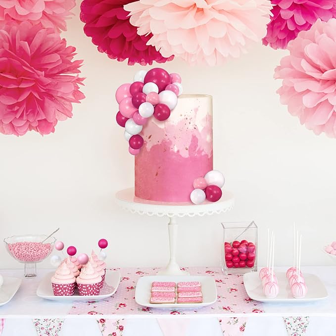 Ball Cake Topper Ball Cake Picks Colorful Pearl Ball Shaped Cupcake Insert Cake Topper for Bear Theme Birthday Party Favors Wedding Decoration (Pink White Hot Pink)