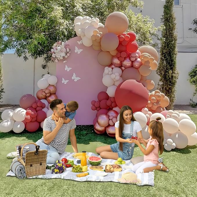 MEBAY Red Brown White Gold Balloon Arch Kit, 166Pcs Boho Ruby Red Balloons Garland for Valentine's Day Wedding Bachelorette Birthday Mother's Day Graduation Party Decoration