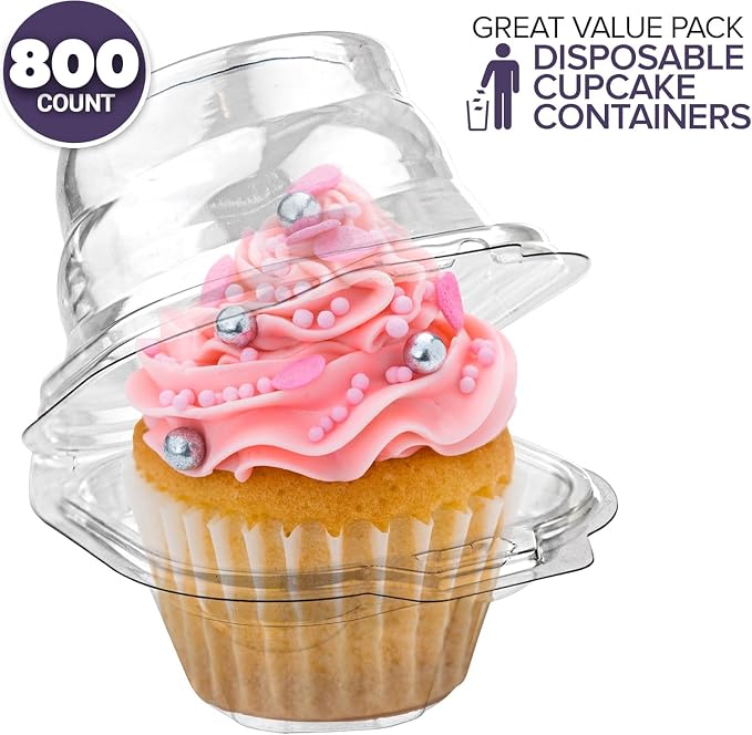 Stock Your Home Individual Plastic Cupcake Containers with Connected Airtight Dome Lid (800 Count), Clear Single Cupcake Container, BPA Free