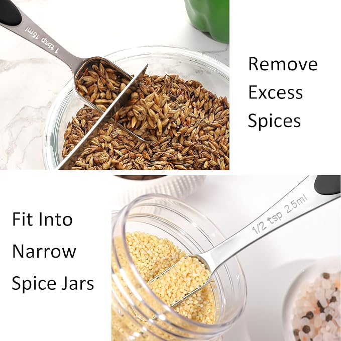Magnetic Measuring Spoons Set Includes 7 Stainless Steel Magnetic Measuring Spoons,Nesting Measuring Spoon Teaspoon with Leveler for Dry or Liquid Ingredients (8, Black)