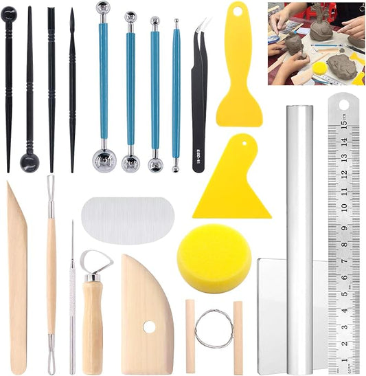 Glarks 22Pcs Carving Modeling Clay Sculpting Tools Set Including Carving Modeling Tools Kit, Plastic Modeling Tools, Ball Stylus for Embossing Art, Coloring, Nail Art Painting