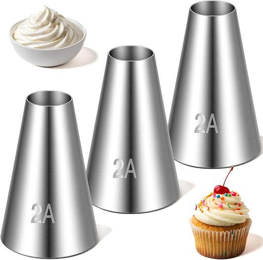 3 Pcs 2A Piping Tip, Large Piping Tips for Cake Decorating Round Plain Icing Tip for Macarons Filling Cupcake Frosting Nozzles Stainless Steel Baking Decoration Tools