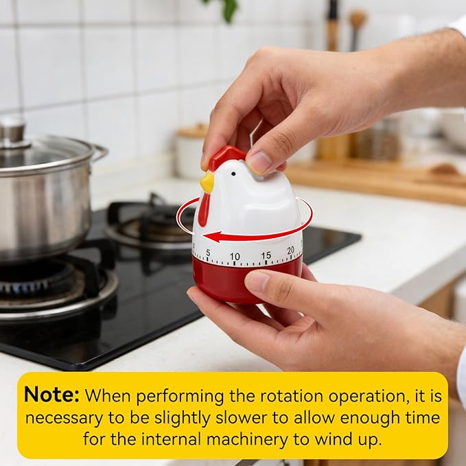 Cute Chicken Kitchen Timer, 60 Minute Wind up Timer Mechanical Chicken Egg Timer Manual Countdown Timer Rotating Time Reminder for Home Kitchen Cooking Baking, 2.5x3.2in