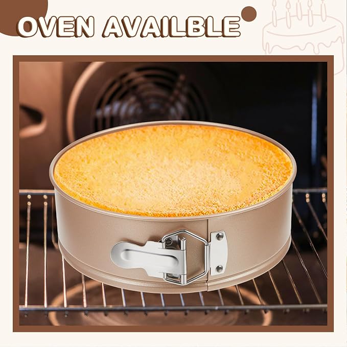 Funnymoom 4 Pcs 7 Inch Non Stick Springform Pan with Removable Bottom Carbon Steel Round Springform Cheesecake Pan with Stainless Steel Spring Buckles for Baking Kitchens Restaurant(Champagne Gold)