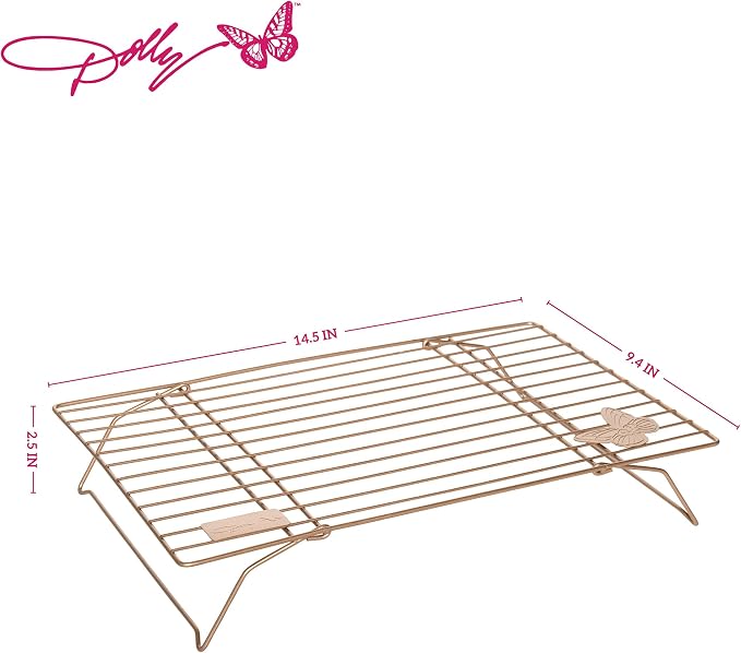 Dolly Parton Butterfly Cooling Rack in Blush – Carbon Steel Nonstick Wire Rack with Fun Dolly-Inspired Design, Collapsible Legs for Compact Storage, 10x15 Inch, Perfect for Cookies, Cakes