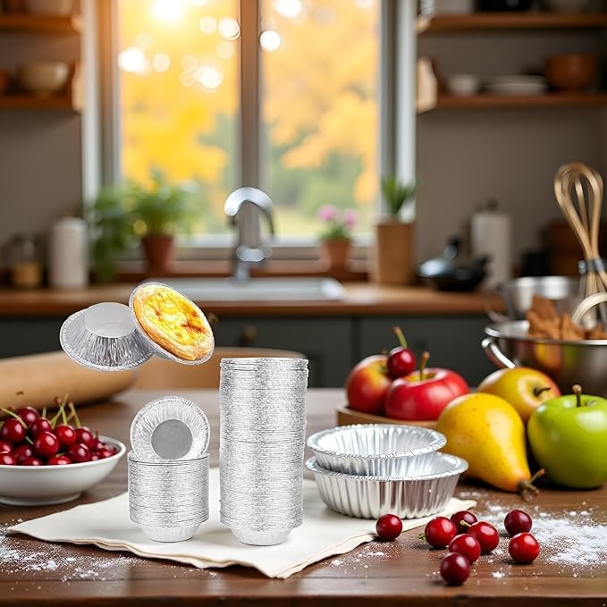 50PCS Silver Mini Pie Tins, Round Tart Pie Foil Pans, Aluminum Foil Tart Pans